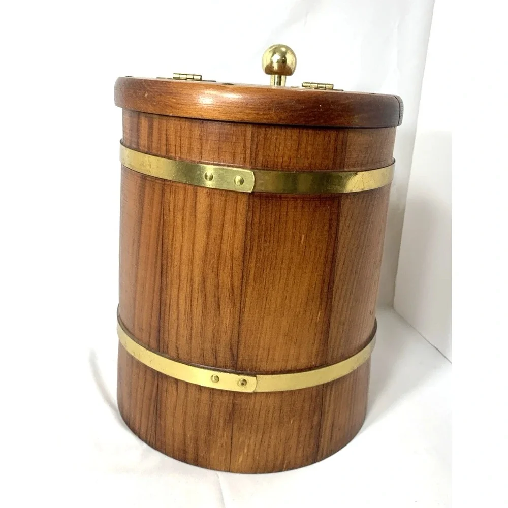 Morgan Designs Ice Bucket Brigade Vintage Wood Cocktail Flip Lid USAmade FLAW